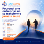 Visuel NEOVISTA illustrant pourquoi une entreprise ne se transforme jamais seule, avec deux dirigeants accompagnés sur un chemin de transformation symbolisant le rôle du mentor stratégique.